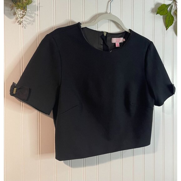 Ted Baker London Black Short Sleeve Crop Top With Bow Details & Gold Zipper - Picture 3 of 14